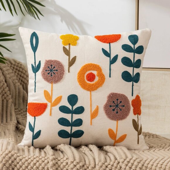 Colorful Embroidered Flower accent Pillow